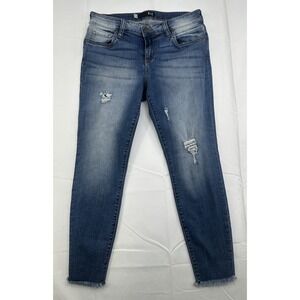 Kut From the Kloth Connie Ankle Skinny Blue Denim Jeans Stretch Frayed Womens 8